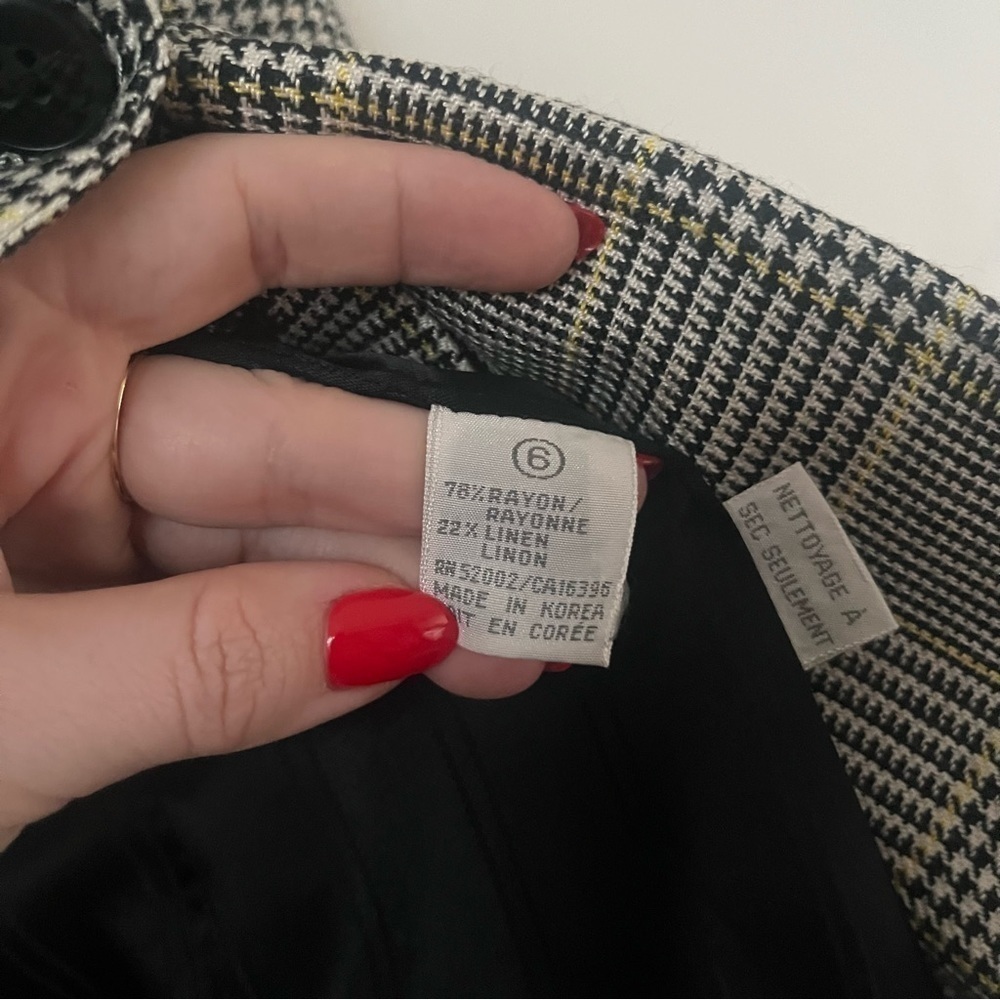 Vintage 90s Liz Claiborne Black White Yellow Houndstooth Plaid Blazer 6 - Picture 3 of 4